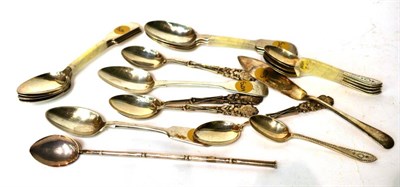 Lot 270 - A group of silver spoons including a Chinese example with faux bamboo handle stamped 'Sterling...