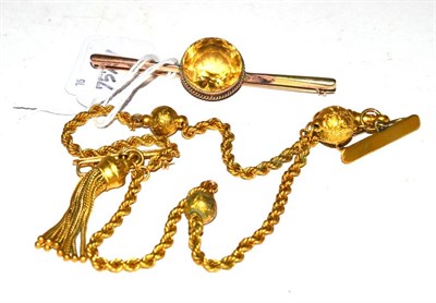 Lot 282 - Watch guard and a citrine quartz set bar brooch