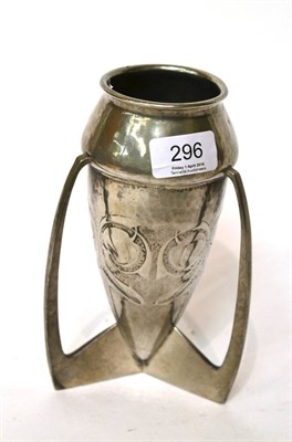 Lot 296 - Archibald Knox (1864-1933) for Liberty & Co., A pewter bomb vase, model No.0226, cast in low relief