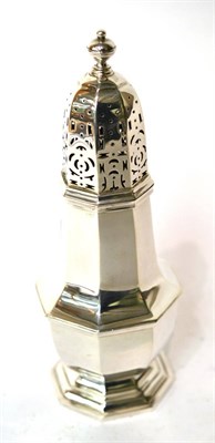 Lot 330 - A silver caster of octagonal baluster form, London 1902, 21.5cm high