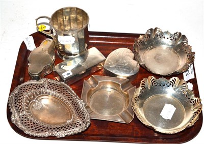 Lot 332 - A group of silver including a small footed ring box of lobed form, a Mappin & Webb christening mug