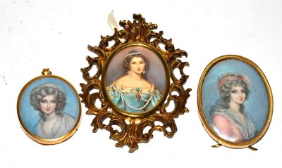 Lot 341 - Three early 20th century oval portrait miniatures on ivory, each depicting a young woman, the...