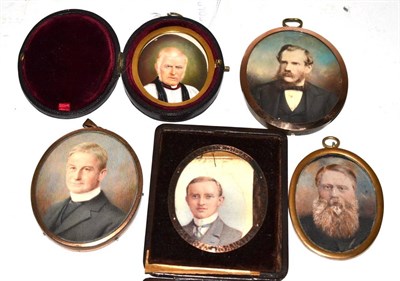 Lot 342 - Five various late 19th/early 20th century portrait miniatures on ivory, depicting various gentlemen