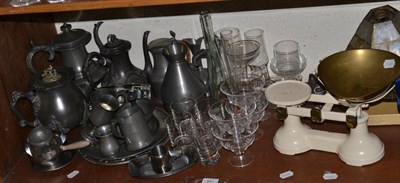 Lot 357 - 18th/19th century pewter, scales and weights, cut glass, mirror etc