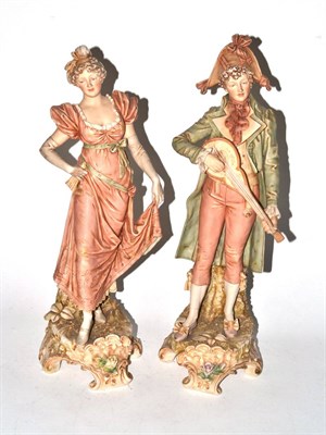 Lot 361 - A pair of Royal Dux figures, Musician and Dancer, numbers 117 and 118 (a.f.)