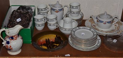 Lot 367 - A collection of late 19th century plates, a glass hanging light, cups, saucers and a teapot etc