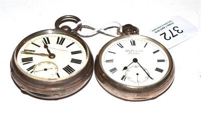 Lot 372 - Two silver open faced pocket watches one signed J W Benson, London