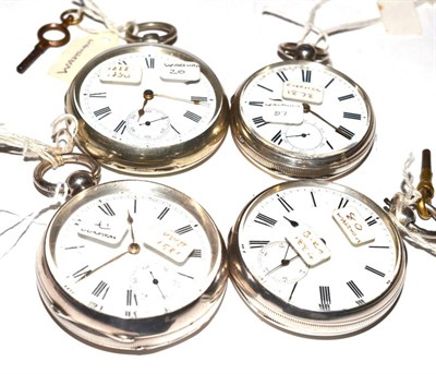 Lot 384 - Three silver open faced pocket watches signed Waltham, two cases with Birmingham hallmarks for 1884