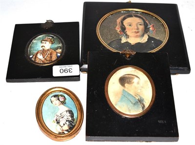 Lot 390 - Four various portrait miniatures, including an oval study of an Indian prince (a.f.)