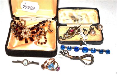 Lot 391 - A Victorian pendant, three stone set rings, brooches etc