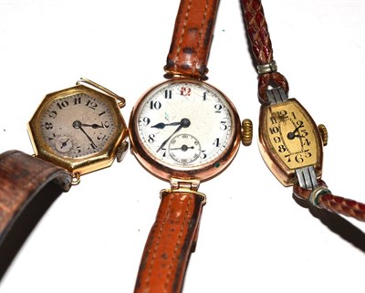 Lot 404 - Three lady's watches, including an 18ct gold octagonal shaped wristwatch, a 9ct gold wristwatch and