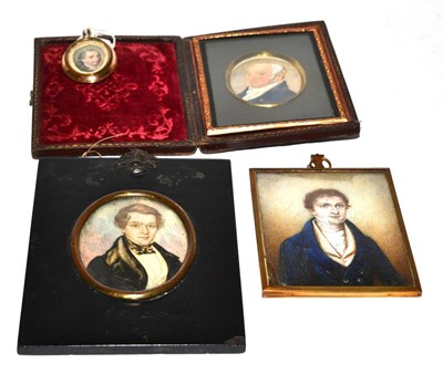 Lot 414 - An 18th century small oval portrait miniature on ivory, depicting a gentleman, bust length, wearing