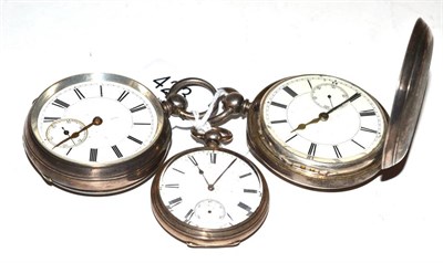 Lot 423 - Two silver pocket watches and a lady's silver fob watch