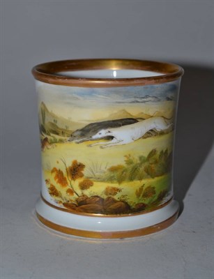 Lot 445 - A bone china mug painted with a hare coursing scene