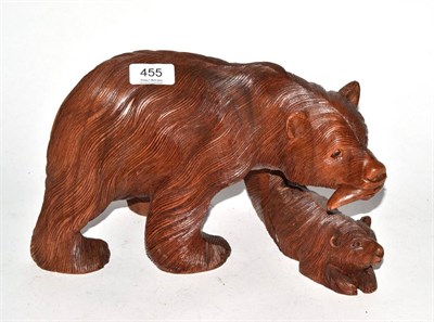 Lot 455 - A carved wooden sculpture as a bear and cub