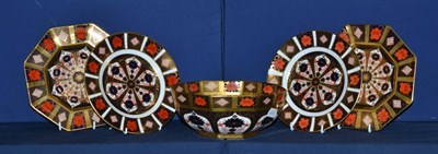 Lot 473 - A pair of octagonal Royal Crown Derby Imari plates, a pair of Royal Crown Derby Imari side...