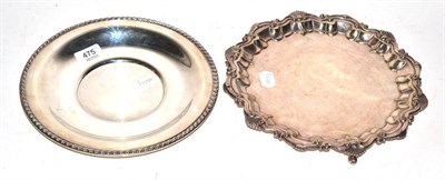 Lot 475 - A silver tray stamped 'Sterling 144', together with a silver plated waiter