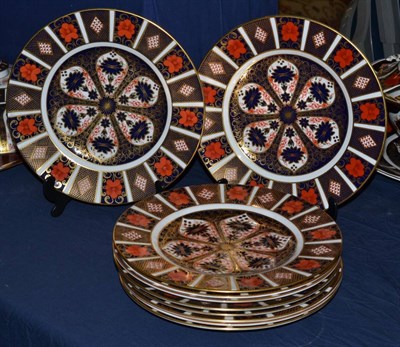 Lot 480 - A set of ten Royal Crown Derby Imari dinner plates, pattern number 1128