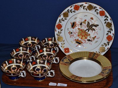 Lot 483 - A group of Royal Crown Derby including six teacups, pattern 1128, a plate number 8637, a soup...