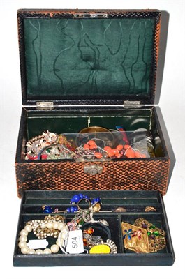 Lot 504 - Assorted costume and other jewellery etc in a fitted jewellery case