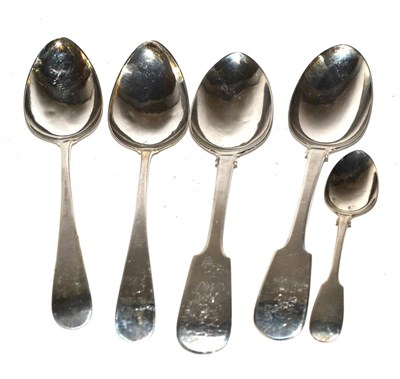 Lot 505 - A group of Newcastle silver including four serving spoons and a tea spoon (5)