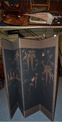 Lot 1068 - A Victorian toilet mirror, two fold screen, two parasols, a bagatelle board and a copy of the...