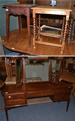 Lot 1069 - An oak centre table with a 17th century style carved top, a Stag dressing table, together with...