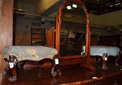 Lot 1092 - A pair of Victorian mahogany foot stools, on four cabriole and scroll legs, 38cm wide