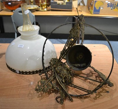 Lot 1131 - A Victorian hanging oil lamp with opaque shade