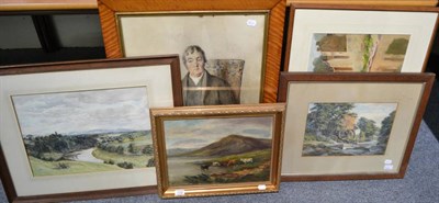 Lot 1152 - Pair of Highland scenes, oil on canvas, each signed Herring; together with five watercolours...