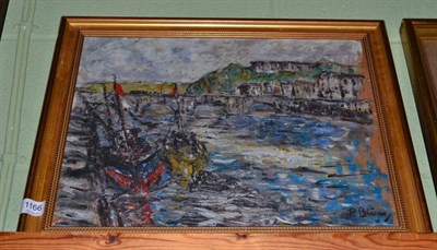 Lot 1166 - Attributed to Paul Leon Bléger, Two boats in a harbour, signed, oil on board