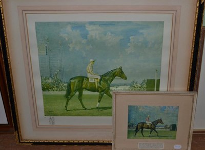 Lot 1200 - A signed Munnings print of Solario together with a smaller example