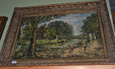 Lot 1202 - English school, 20th century 'Afternoon in the Park', oil on canvas in a large gilt frame