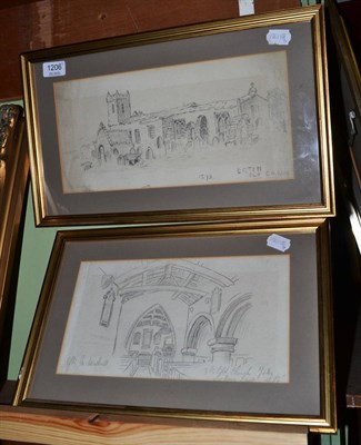 Lot 1206 - Mary Weatherill (British 1834-1913), Egton Old Church and a church interior, two pencil...