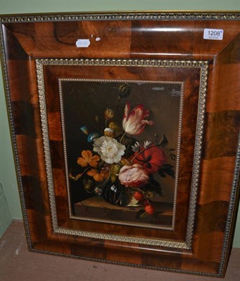 Lot 1208 - A 17th century style oil still life in a cushion frame, S Toledano (modern)