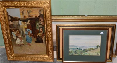 Lot 1209 - A group of oils and watercolours, 19th century and later, including Arab market scene,...