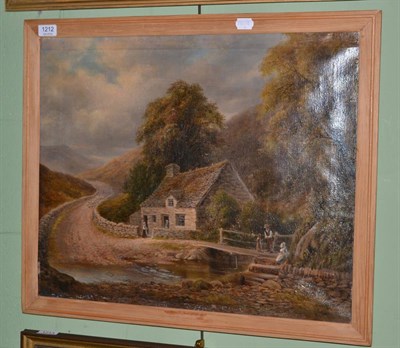 Lot 1212 - W P H Foster, a naive oil of a cottage by a ford, dated '81