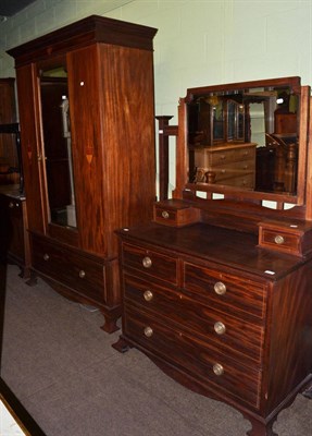 Lot 1243 - Inlaid mahogany four piece bedroom suite comprising, mirrored wardrobe, marble top washstand,...