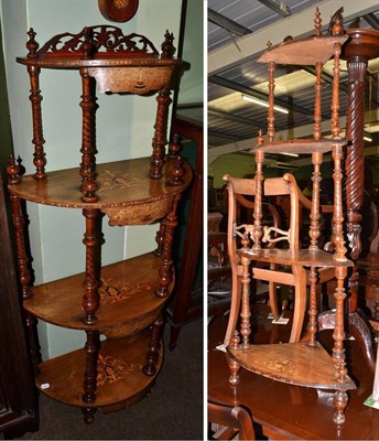 Lot 1244 - Two Victorian inlaid walnut four tier whatnot