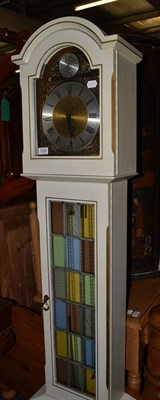 Lot 1258 - Modern painted Grandmother clock with coloured and leaded glass panel door