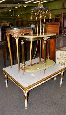 Lot 1268 - Gilt metal marble topped torchere with a gilt composition urn, a marble topped occasional table, an