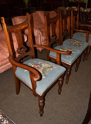 Lot 1307 - Four circa 1900 oak chairs, with turned front legs