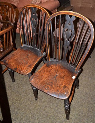 Lot 1309 - A pair of elm seated kitchen Windsor chairs