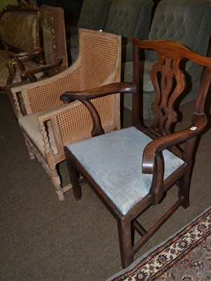 Lot 1331 - A needlework upholstered mahogany Georgian open armchair, a Georgian mahogany open armchair and...