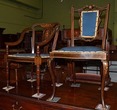 Lot 1346 - A low Edwardian inlaid bedroom chair and another inlaid chair