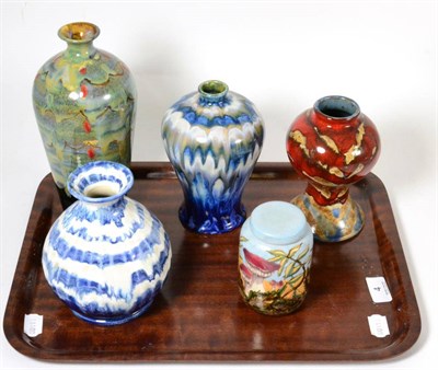 Lot 4 - Three Cobridge pottery vases (two boxed), a Cobridge pottery jar and cover and a Black Ryden...