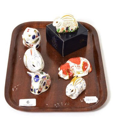 Lot 6 - Six Royal Crown Derby paperweights including Piglet, Bunny, Baby Rowsley Rabbit (boxed), Baby...