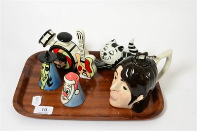 Lot 19 - A group of Lorna Bailey ceramics including two novelty Beatles teapots, a model of a cat and...