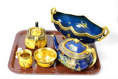 Lot 37 - A 1930s Carlton ware three piece tea set in the Temple pattern together with a Carlton Ware tea pot