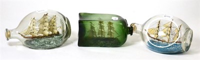 Lot 41 - Three ships-in-bottles including an early green glass example